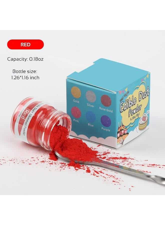 Jelife Red Edible Luster Dust - 5 Grams Food Grade Cake Dust Shimmer Powdered, Edible Metallic Powder Food Coloring for Cake Decorating, Chocolates, Fondant, Drinks, Painting & More, Vegan - Image 2